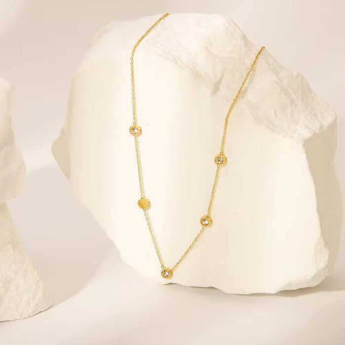 18K Real Gold-Plated Round CZ Zircon Pendant Necklace for Women