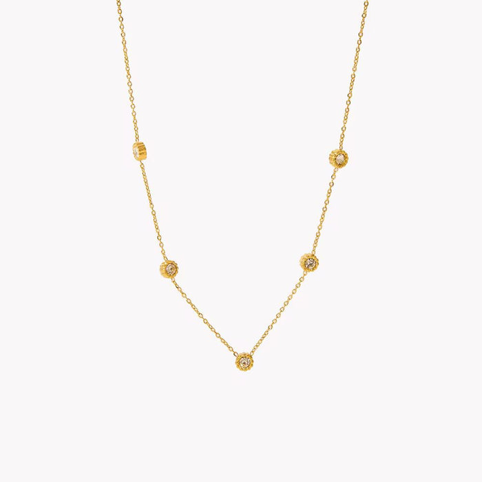 18K Real Gold-Plated Round CZ Zircon Pendant Necklace for Women