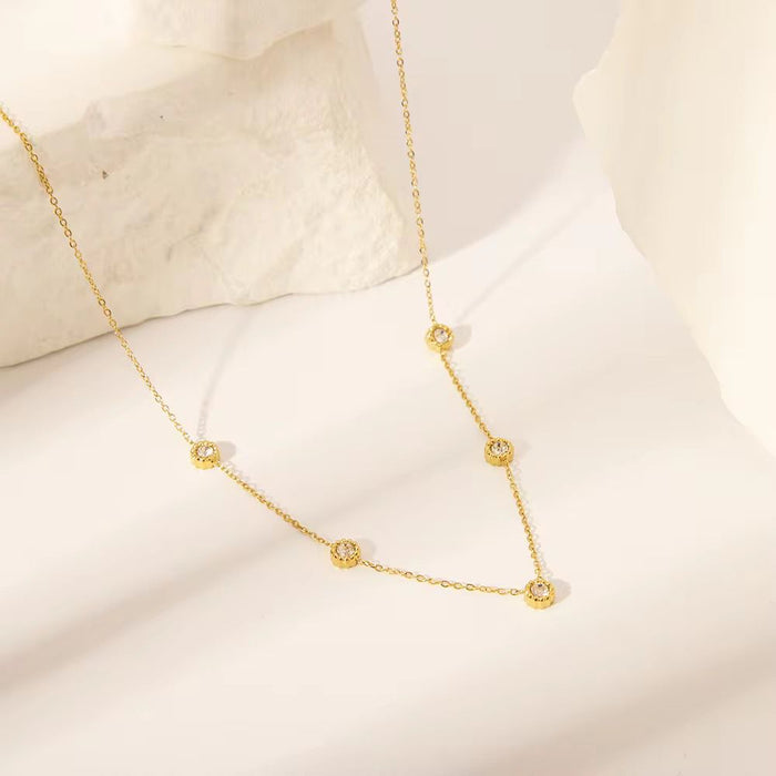 18K Real Gold-Plated Round CZ Zircon Pendant Necklace for Women
