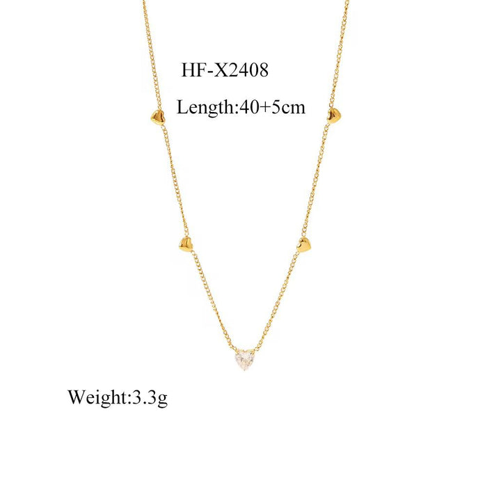 18K Real Gold-Plated Single Heart Dimond Pendant Charm Necklace for Women