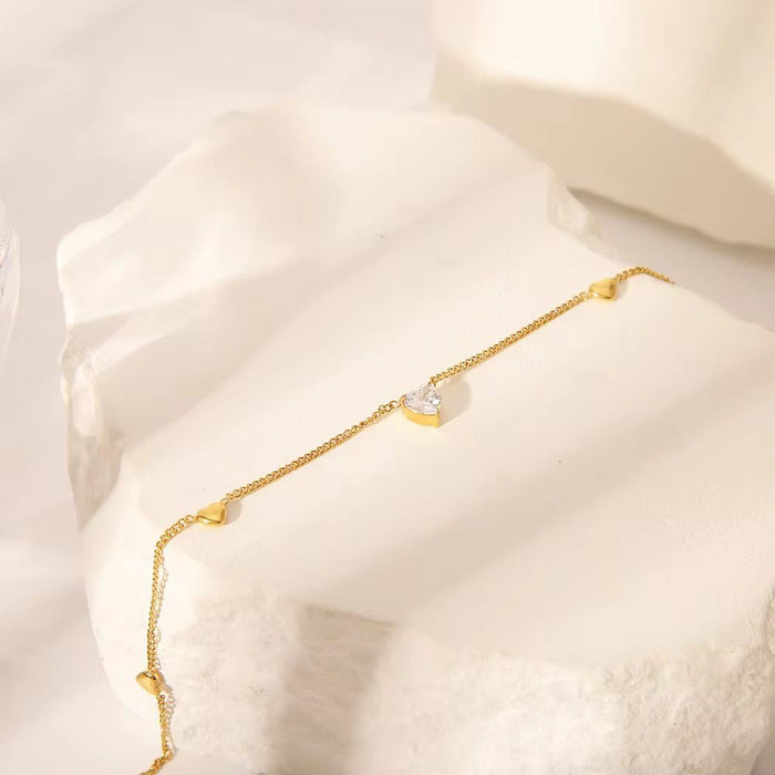 18K Real Gold-Plated Single Heart Dimond Pendant Charm Necklace for Women