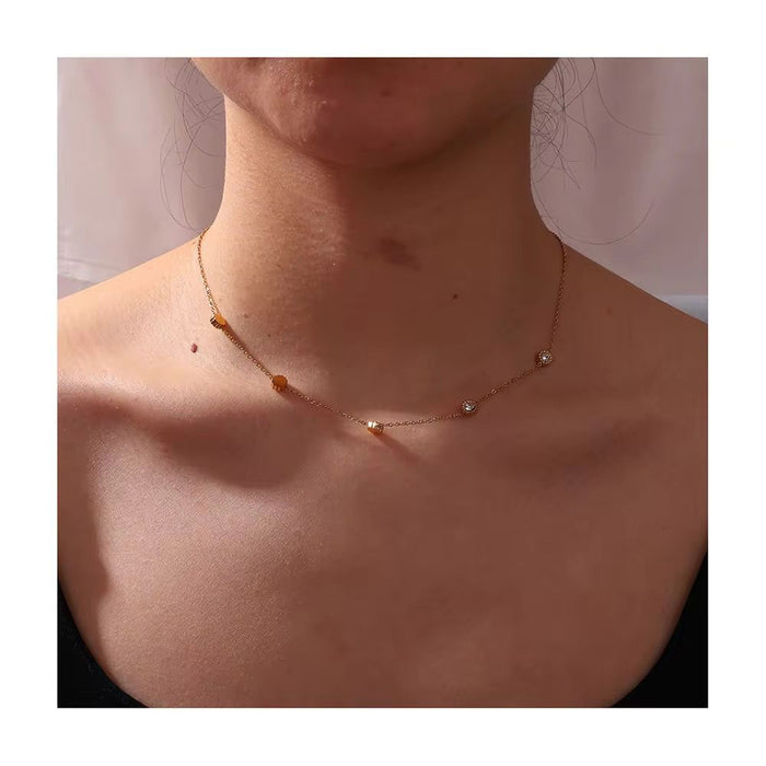 18K Real Gold-Plated Round CZ Zircon Pendant Necklace for Women