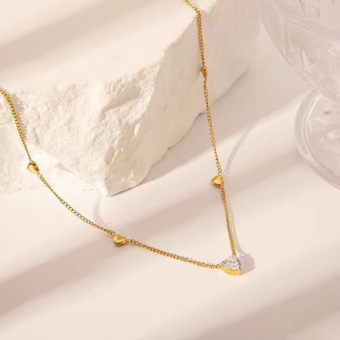 18K Real Gold-Plated Single Heart Dimond Pendant Charm Necklace for Women