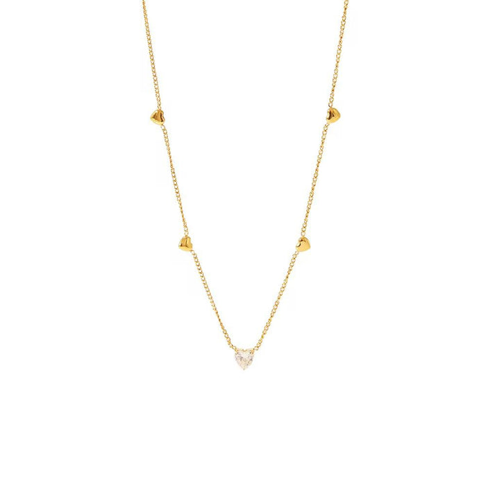 18K Real Gold-Plated Single Heart Dimond Pendant Charm Necklace for Women