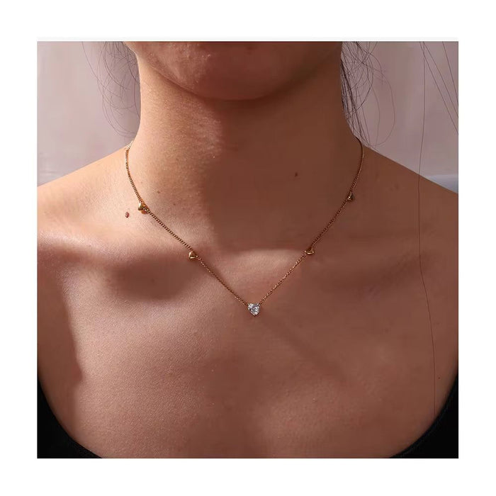 18K Real Gold-Plated Single Heart Dimond Pendant Charm Necklace for Women