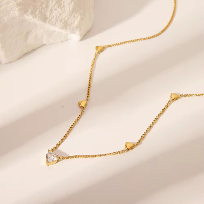 18K Real Gold-Plated Single Heart Dimond Pendant Charm Necklace for Women