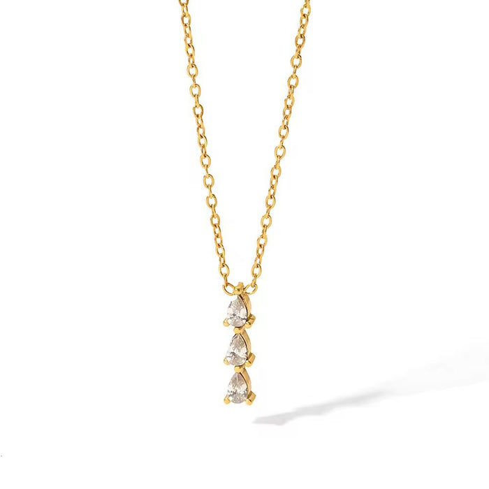 18K Real Gold-Plated Sparkling Zircon Tiny Waterdrop Pendant Necklace for Women