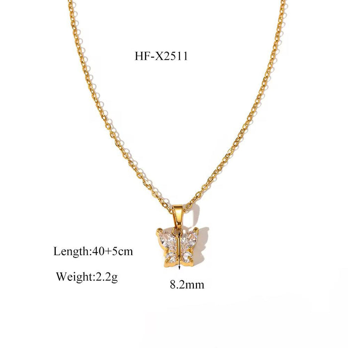 18K Real Gold-Plated Butterfly CZ Zircon Diamond Pendant Necklace for Women