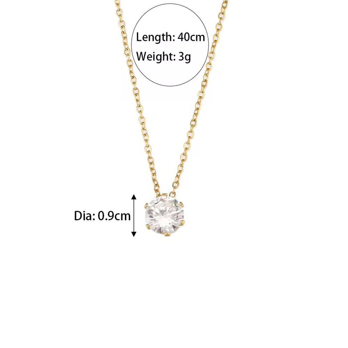 18K Real Gold-Plated Shimmering Single Diamond Pendant Necklace for Women