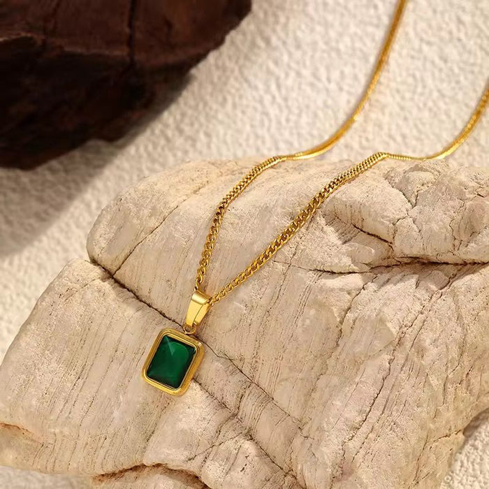 18K Real Gold-Plated Emerald Pendant Necklace for Women