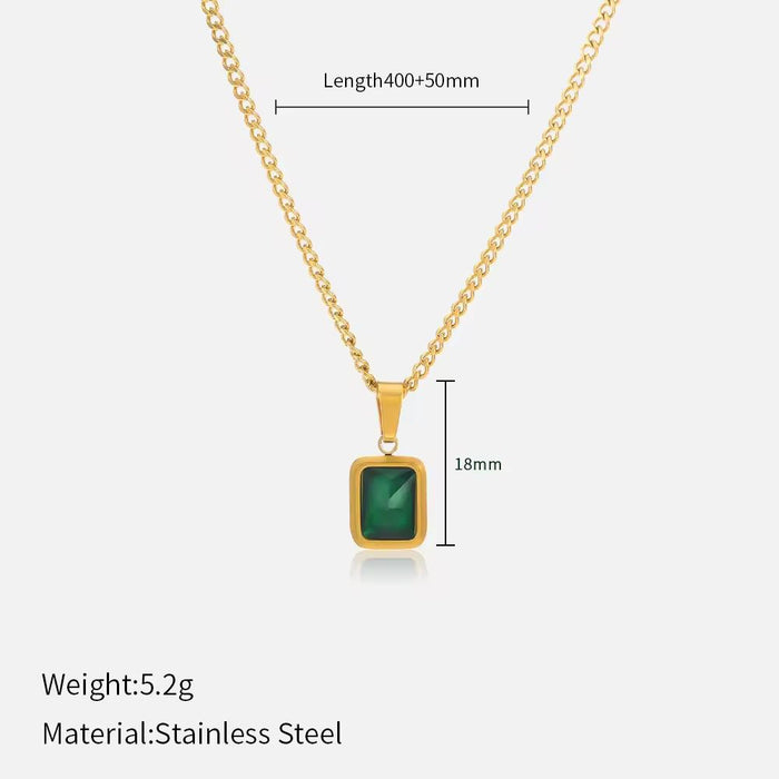 18K Real Gold-Plated Emerald Pendant Necklace for Women