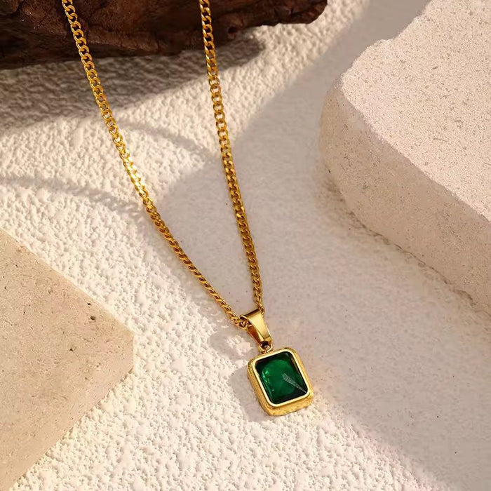 18K Real Gold-Plated Emerald Pendant Necklace for Women