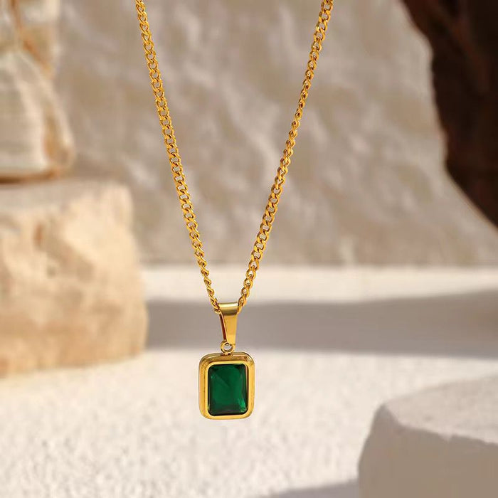 18K Real Gold-Plated Emerald Pendant Necklace for Women