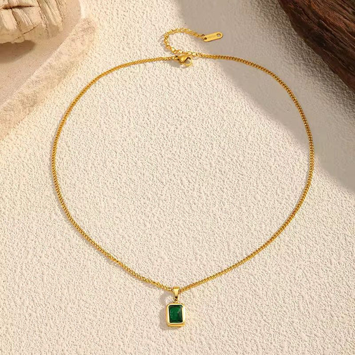 18K Real Gold-Plated Emerald Pendant Necklace for Women