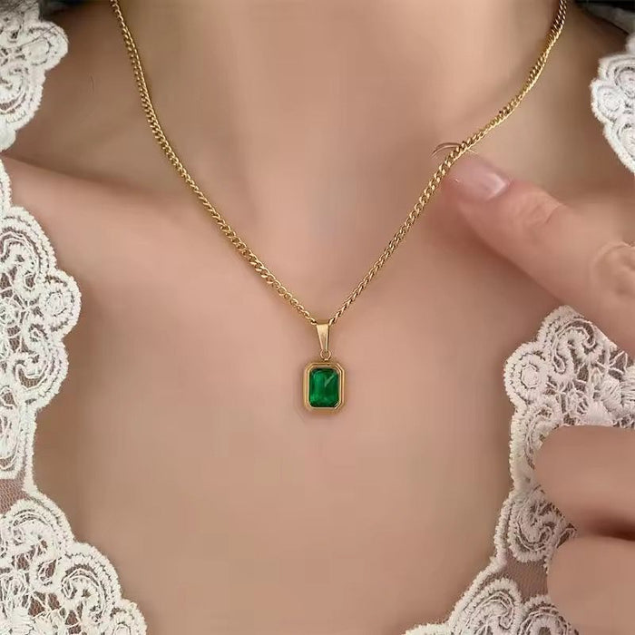 18K Real Gold-Plated Emerald Pendant Necklace for Women