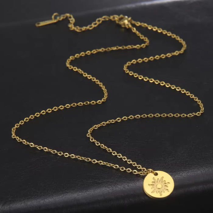 Spiritual 18K Real Gold-Plated Stainless-Steel Sun Energy Necklace for Women