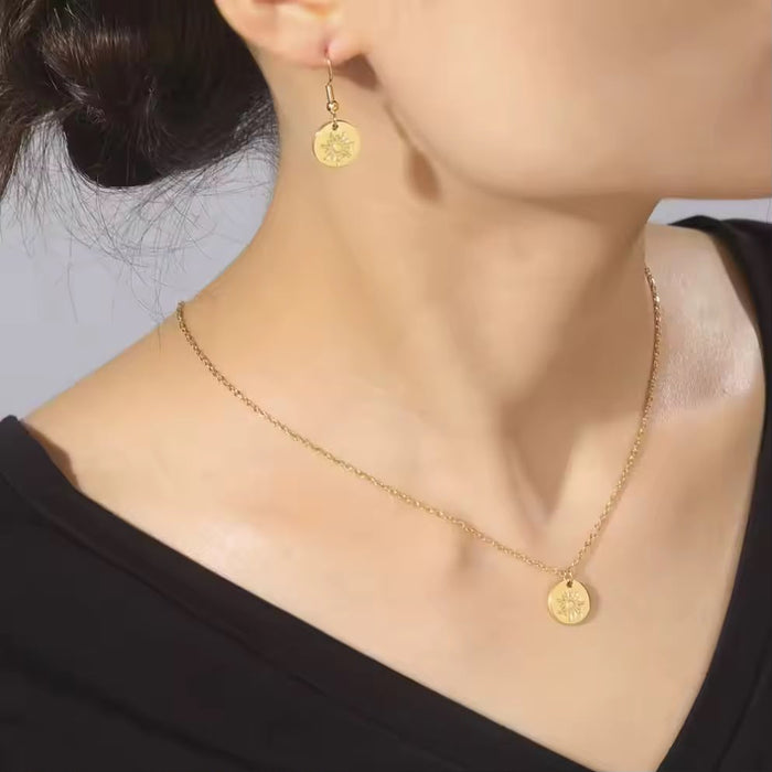 Spiritual 18K Real Gold-Plated Stainless-Steel Sun Energy Necklace for Women