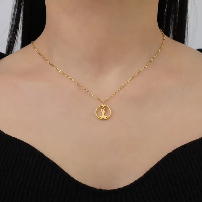 Spiritual 18K Real Gold-Plated Stainless-Steel Soulful Yoga Necklace for Women