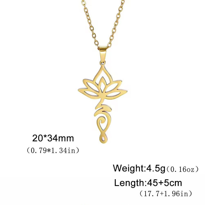 Spiritual 18K Real Gold-Plated Stainless-Steel Divine Lotus Necklace for Women