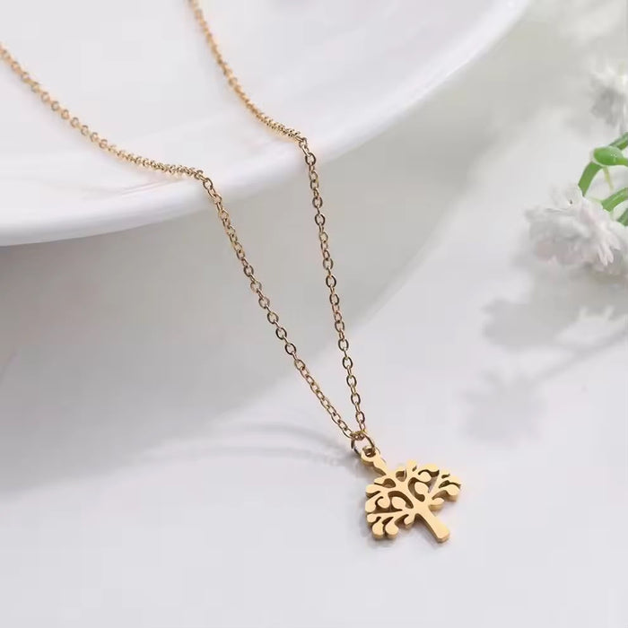 Spiritual 18K Real Gold-Plated Stainless-Steel Lucky Tree of Life Necklace for Women