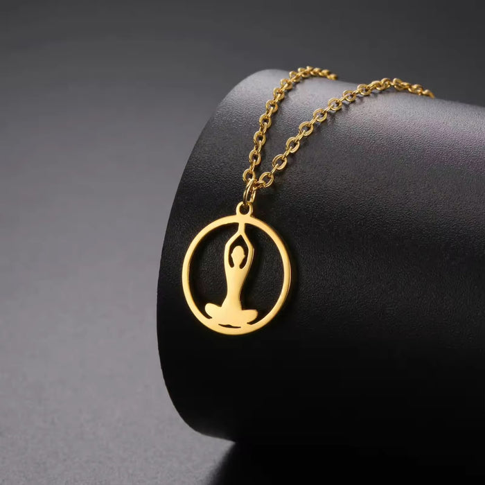 Spiritual 18K Real Gold-Plated Stainless-Steel Soulful Yoga Necklace for Women