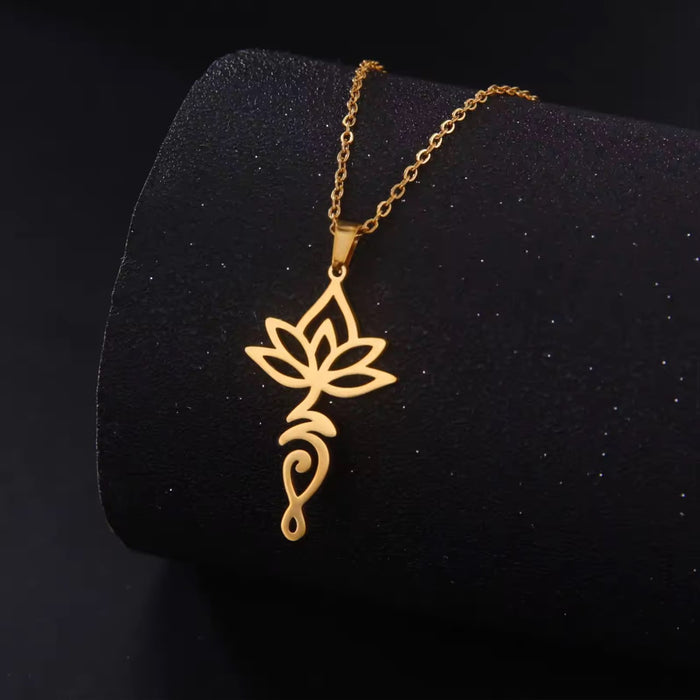 Spiritual 18K Real Gold-Plated Stainless-Steel Divine Lotus Necklace for Women
