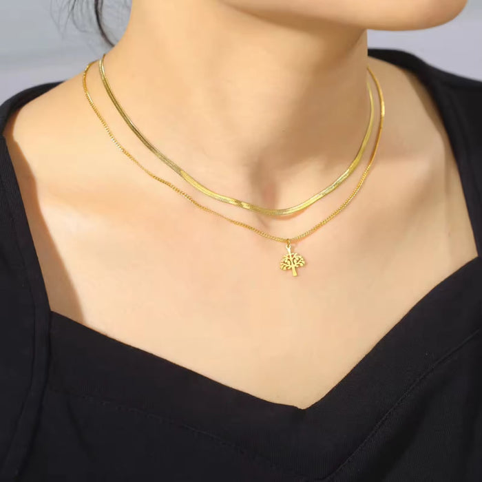 Spiritual 18K Real Gold-Plated Stainless-Steel Lucky Tree of Life Necklace for Women