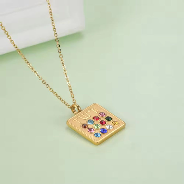 Spiritual 18K Real Gold-Plated Stainless-Steel Lucky Birthstone Necklace for Women