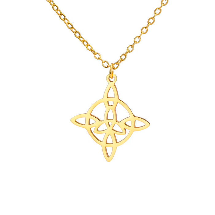 Spiritual 18K Real Gold-Plated Stainless-Steel Evil Protect Witchcraft Necklace for Women