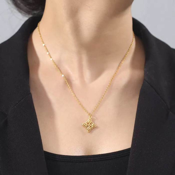 Spiritual 18K Real Gold-Plated Stainless-Steel Evil Protect Witchcraft Necklace for Women