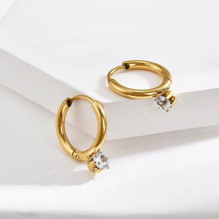 18K Real Gold-Plated Stainless-Steel Luxury Solitaire Diamond Necklace and Earrings Set for Women