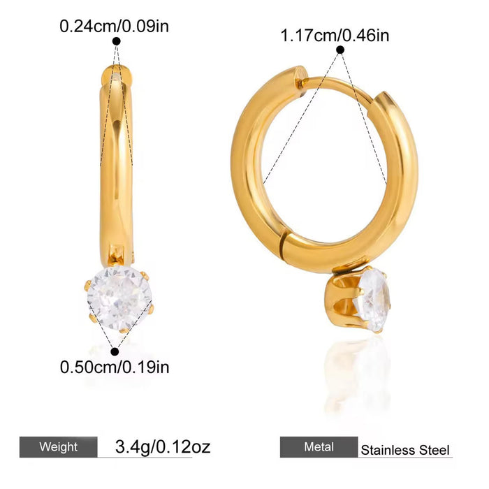 18K Real Gold-Plated Stainless-Steel Luxury Solitaire Diamond Necklace and Earrings Set for Women