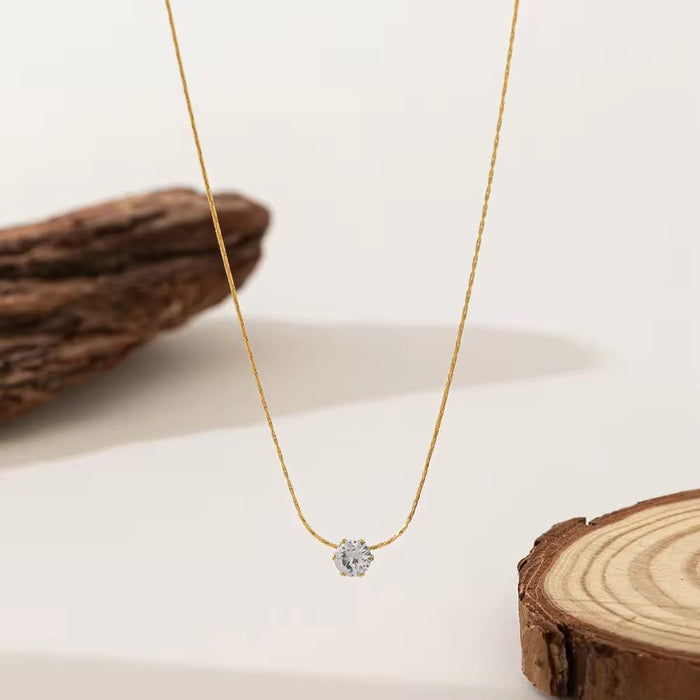 18K Real Gold-Plated Stainless-Steel Luxury Solitaire Diamond Necklace and Earrings Set for Women