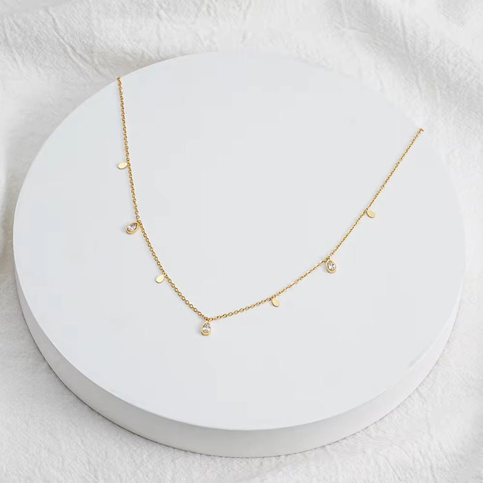 18k PVD Gold Plated Stainless Steel Waterproof Oval Waterdrop Diamond Necklace