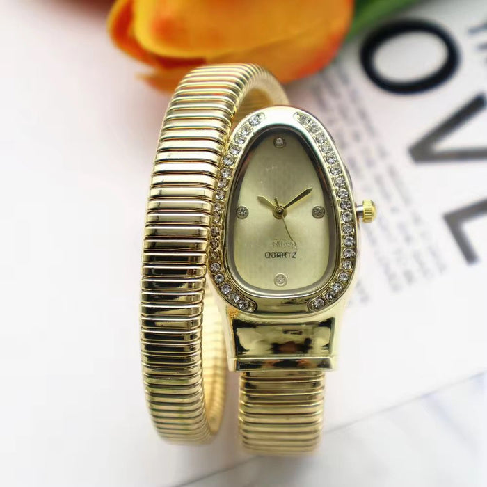 Elastic Band Snake Head Luxurious Alloy & Diamond Setting Watch for Women