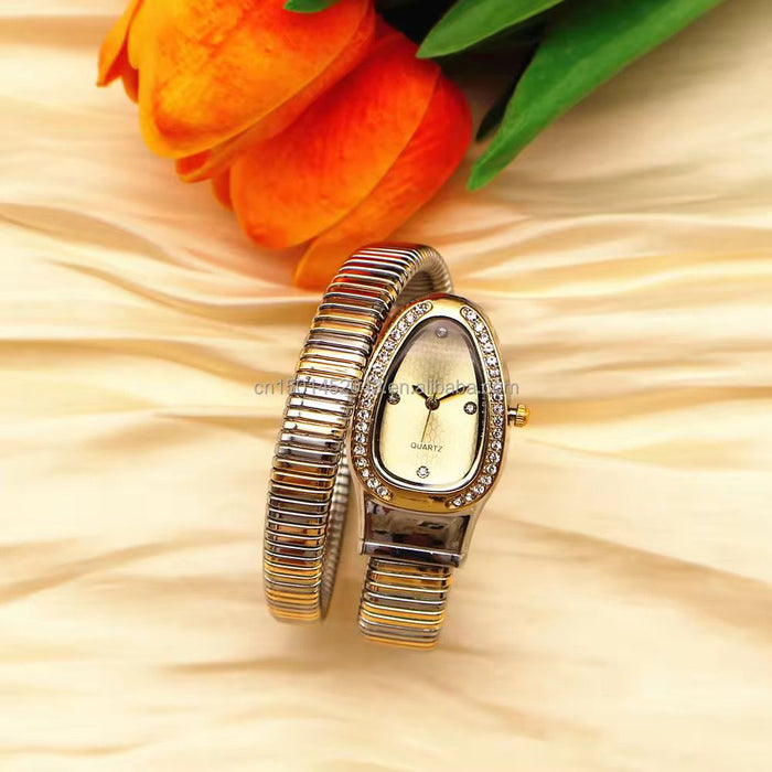 Elastic Band Snake Head Luxurious Alloy & Diamond Setting Watch for Women
