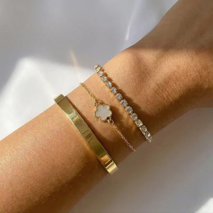 3Pcs/ Set Bohemia Minimalism Metal Rhinestone Chain Bracelet Set