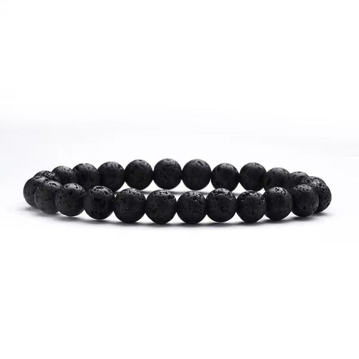 Pack of Men's Hypoallergic Jewelry Spiral Bar Pendant Necklace Stainless Steel Chain & Volcanic Stone Bracelet
