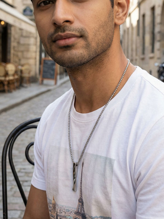 Men's Hypoallergic Jewelry Spiral Bar Pendant Necklace Stainless Steel Chain