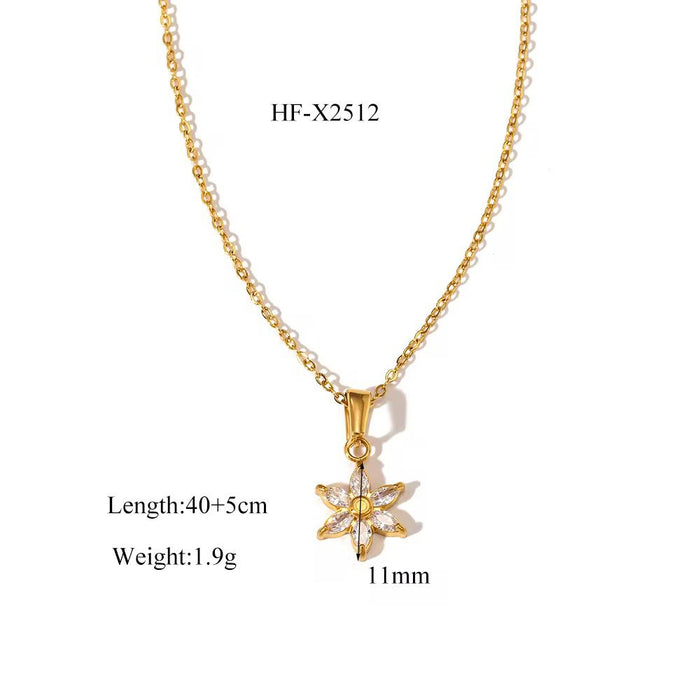 18K Real Gold-Plated Floral CZ Zircon Diamond Pendant Necklace for Women