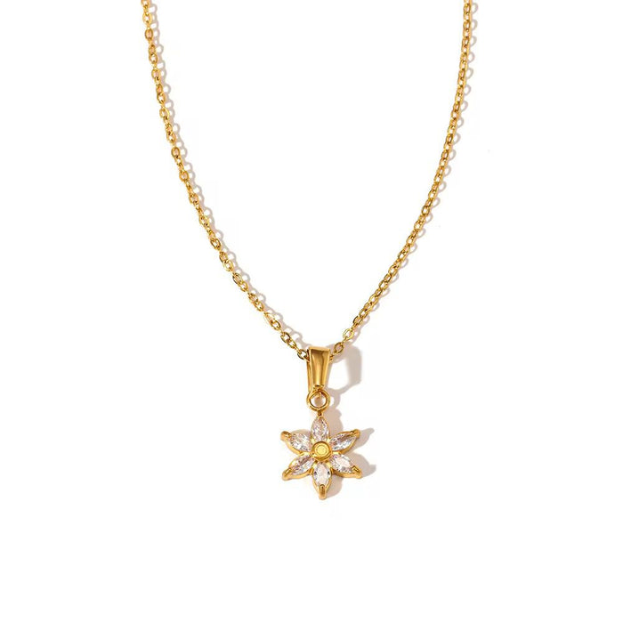 18K Real Gold-Plated Floral CZ Zircon Diamond Pendant Necklace for Women