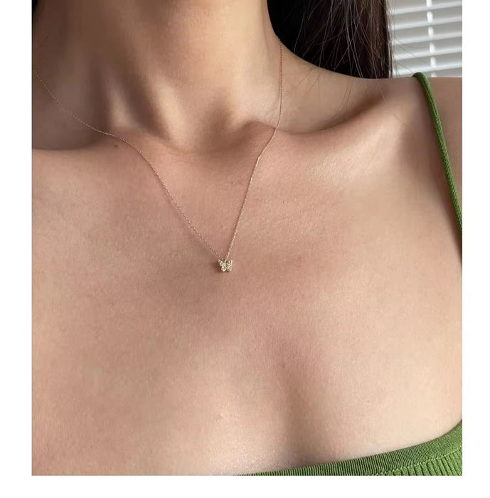 18K Real Gold-Plated Butterfly CZ Zircon Diamond Pendant Necklace for Women