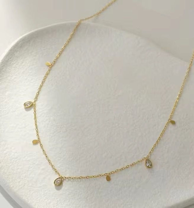 18k PVD Gold Plated Stainless Steel Waterproof Oval Waterdrop Diamond Necklace