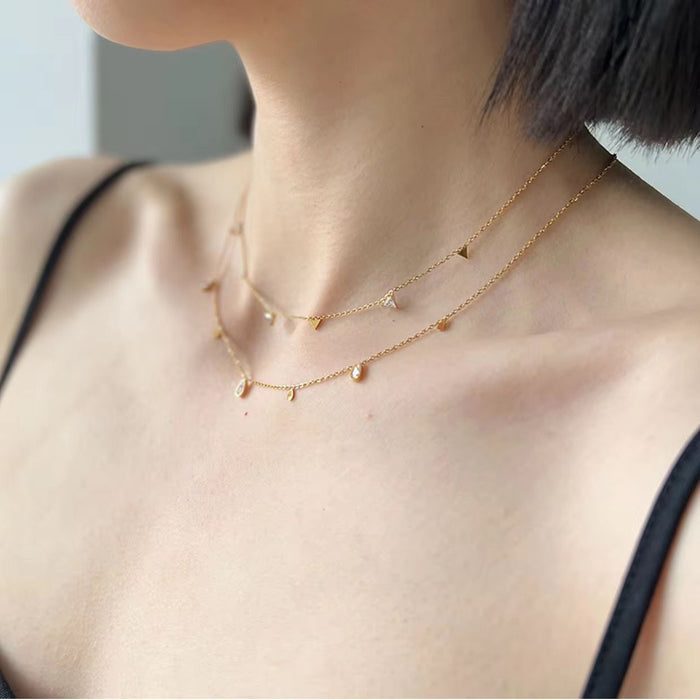 18k PVD Gold Plated Stainless Steel Waterproof Oval Waterdrop Diamond Necklace
