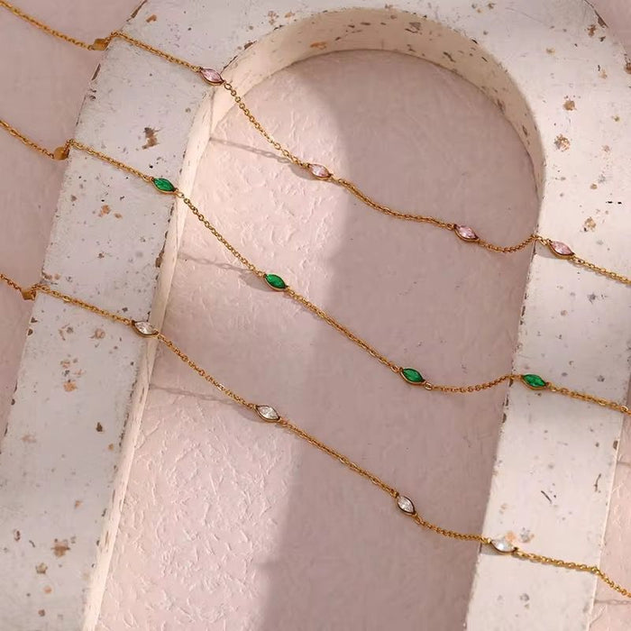18K Real Gold-Plated Oval Zircon Studded Daily Wear Charm Necklace