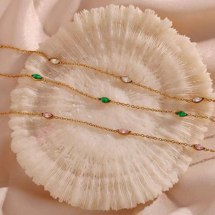 18K Real Gold-Plated Oval Zircon Studded Daily Wear Charm Necklace