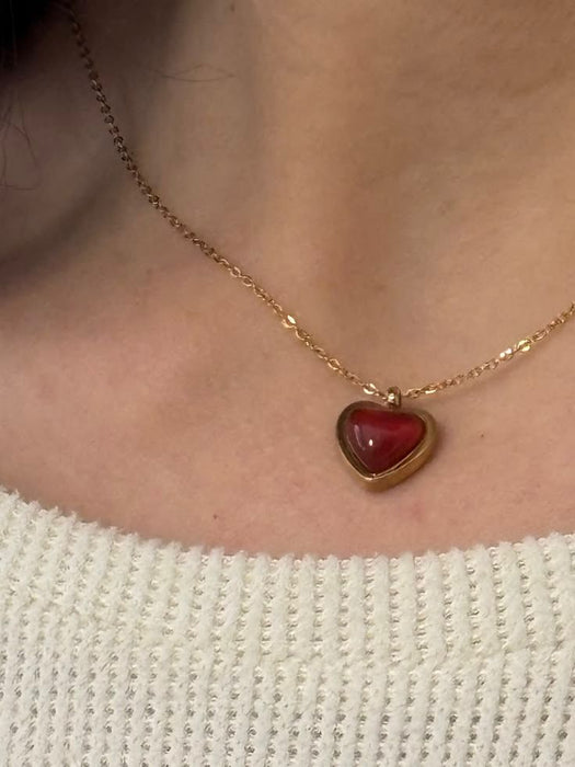 18K PVD Real Gold-Plated Red Heart Necklace for Women