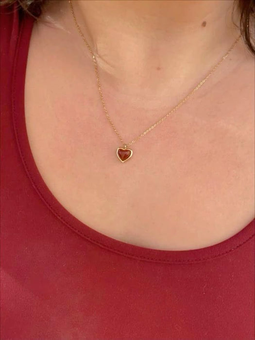 18K PVD Real Gold-Plated Red Heart Necklace for Women