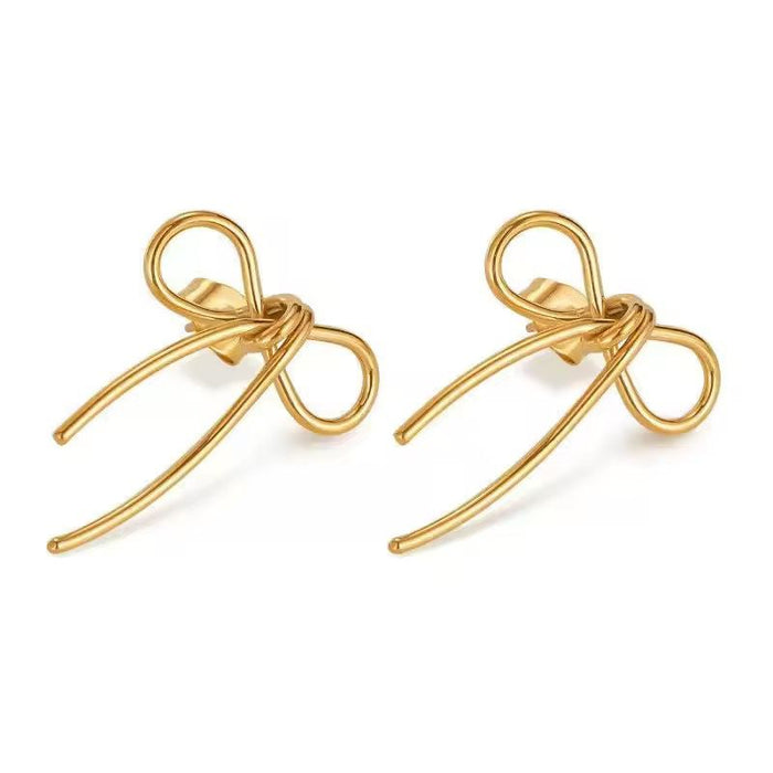 Pack of 18K Real Gold-Plated Stainless-Steel Bow Tie Necklace and Earrings for Women