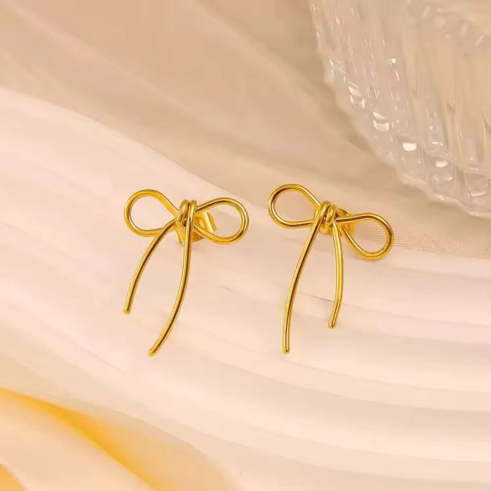Pack of 18K Real Gold-Plated Stainless-Steel Bow Tie Necklace and Earrings for Women
